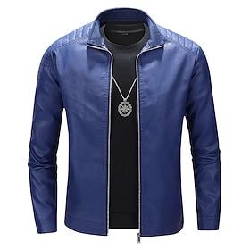 Men's Faux Leather Jacket Transition Jacket Biker Jacket Motorcycle Jacket Vacation Daily Windproof Warm Pocket Fall Winter Plain Fashion Classic Stand Collar