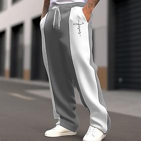 Men's Christmas Pants Sweatpants Trousers Straight Leg Sweatpants Pocket Drawstring Elastic Waist Color Block Cross Comfort Christmas Sports Outdoor Fashion Ca