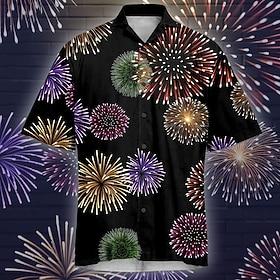 Weihnachten Herren Funkelnd glitzernd Hemd Oberhemd Knopfhemd Kurzarm Brautkleider schlicht Party Outdoor Täglich Sommer Hemden mit Kragen Knopf hoch 3D-Druck