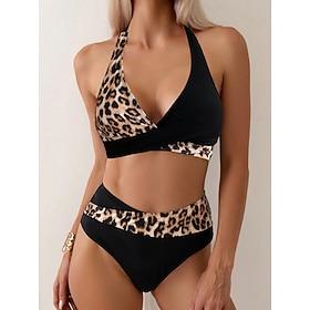Dame Badetøj Bikini 2 stk badedragt Åben ryg Leopard Halterhals Ferie Strand Tøj Badedragter