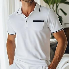 Herre Polo skjorter Golftrøje Arbejde Afslappet Knaphul Ribbet polokrave Kortærmet Basale Moderne Farveblok Knapper Lomme Forår sommer Regulær Hvid Polo skjort