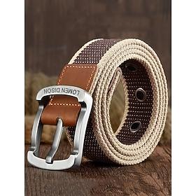 Men's Canvas Belt with Leather Buckle – Durable Woven Belt with Double Eyelets and Metal Buckle, Casual Style for Everyday Wear