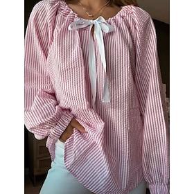 Dame Skjorte Bluse Basale Afslappet Trykt mønster Langærmet Almindelige toppe Rund hals Daglig Lyserød Kakifarvet Lyseblå Forår  Vinter