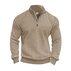 Voor heren Sweatshirt Sweatshirt met kwartrits Zwart Wit Marineblauw Khaki Grijs Halve rits Effen Zak Sport  Outdoor Dagelijks Feestdagen Streetwear Stoer Casu