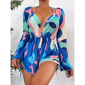 Dame Badetøj Bikini Monokini Tre stykker badedragt Åben ryg Tynd Farveblok Halterhals Ferie Strand Tøj Badedragter