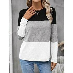 Dame T-shirt Mode Moderne Afslappet Trykt mønster Langærmet Almindelige toppe Rund hals Daglig Weekend Sort Efterår Vinter