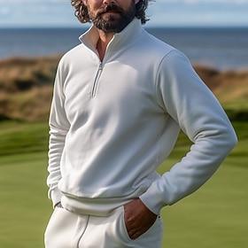 Herre Sweatshirt Polar fleece Kvart lynlås sweatshirt Sort Hvid Vin Rød Grå Halv lynlås Vanlig Sport  Udendørs Daglig Ferie Gade Basale Afslappet Efterår vinte