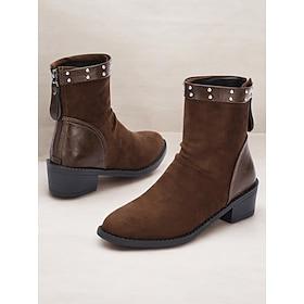 brune ankelstøvler i ruskind til kvinder med nitterstropper i imiteret læder – western-inspirerede lavhælede støvler til fritids- og udendørsbrug