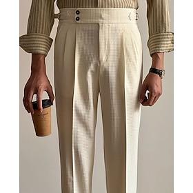 Herre Vaffel Pæne bukser Napoli bukser Bukser kinesisk Knapper Lomme Ensfarvet Komfort Formel Fest Arbejde Mode Klassisk Stil Sort Hvid Mikroelastisk