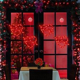 3stk romantisk rødt hjerte hængende lyssnor – valentinsdag dekoration vinduesdekoration aaa batteriboks drevet sugekop