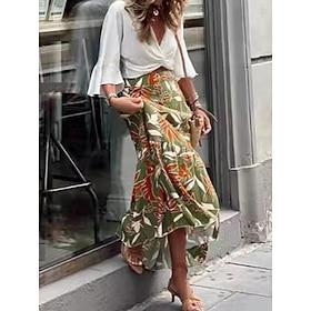 Dame Langt skørt Maxi Nederdele Patchwork Blomstret Grafisk Ferierejse Gade Sommer Polyester Elegant Årgang Grøn