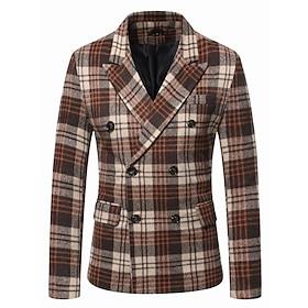 heren geruite tweed blazer jas zwart koffie vintage blazer normale standaard pasvorm dubbelrijs zesknopen 2024