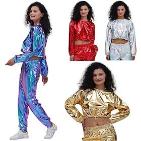 1980s Hip Hop Shiny Metallic Crop Top Sweatshirt Disco Fancy Dress Women's Carnival Costume Carnival Mardi Gras Performance Party Pride Parade Adults' Top