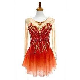 kunstskøjtekjole dame-pigers skøjtekjole rød høj elasticitet træningskonkurrence skøjtetøj klassisk krystal/rhinestone langærmet skøjteløb kunstskøjteløb