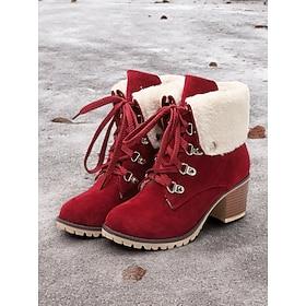 kvinders ankelstøvler med snøre i ruskind med imiteret pelskrave og blokhæl – varme og stilfulde vinterstøvler til udendørsbrug