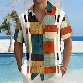 Herre Patchwork Bowling skjorte Kortærmet Hawaiiansk Afslappet udendørs Afslappet atletiktøj Sommer Forår Aftæpning Lomme Multi Color