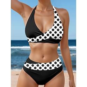 Dame Badetøj Bikini 2 stk badedragt Åben ryg Prikker Halterhals Ferie Strand Tøj Badedragter
