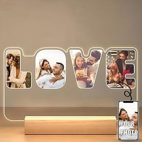 Personalized Light Up Photo Frame Valentines LOVE Custom Acrylic Night Light USB Powered Perfect for Valentine's Day Wedding Anniversary Lovers Birthday Boyfri