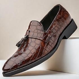 brunt krokodillemønster for menn loafers i imitert skinn med duskdetalj - elegante slip-on sko for bryllup, forretninger og formelle anledninger