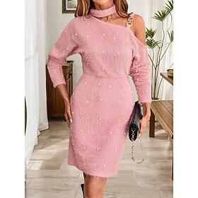 Women's Sheath Dress Mini Dress Cut Out Elegant Formal One Shoulder Long Sleeve Pink Color