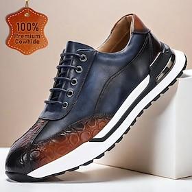 blauwe en bruine leren sneakers met krokodillenmotief en vetersluiting voor heren veelzijdig voor casual en zakelijk casual