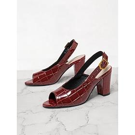 stylische burgunderfarbene Slingback-Pumps mit Krokodilprägung und goldener Schnalle für Damen  perfekt für Partys und besondere Anlässe
