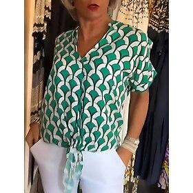 Women's Shirt Blouse Basic Casual Print Half Sleeve Regular Tops V Neck Daily Yellow Red Green Summer