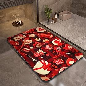 Valentijnsdag badkamermat, rechthoekige badmat van polyestervezels, superabsorberend, antislip, vuilafstotend en gemakkelijk schoon te maken deurmat