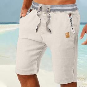 Men's Shorts Linen Shorts Summer Shorts Beach Shorts Pocket Drawstring Elastic Waist Color Block Comfort Breathable Full Length Casual Daily Holiday Vacation F