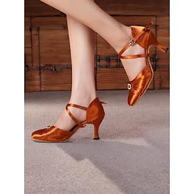 klassiske oransje sateng latinske dansesko med myk semsket såle og krystallspenne  perfekt for trening og forestillinger