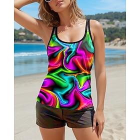 Dames Zwemkleding Tankini 2 stuks Zwempak Blote rug Ombre U-hals Vakantie Strand Kleding Badpakken