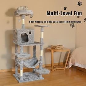 55 Inches Cat Tree/Cat Tree House and Towers for Large Cat/Cat Climbing Tree with Cat Condo/Multi-Level Large Cat Tree