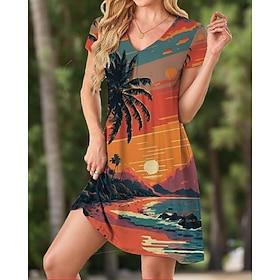 Dames Polyester Grafisch V-hals Mini-jurk Lente Herfst