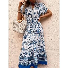 Dames Polyester Grafisch V-hals Maxi-jurk Korte mouw Zomer