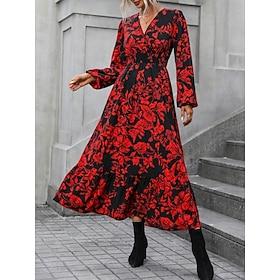 Women's Floral V Neck Maxi Dress Long Sleeve Summer Spring