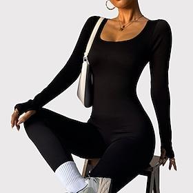 Dame Jumpsuit Treningsjakke Heldraktskostymer Grunnleggende Helfarge Kroppsdrakt Buksedress Svart Blå Yoga  Danse Sko Trening Treningsøkt Pustende Myk Langerme