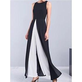 Women's Casual Dress Maxi Dress Patchwork Elegant Crew Neck Black Rose Red Color