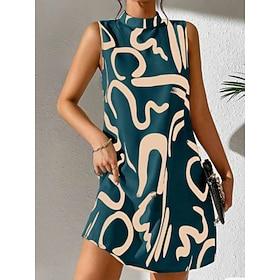 Women's Graphic Stand Collar Mini Dress Sleeveless Summer