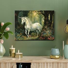 dyr led lerret veggkunst led opplyst veggdekor 2aa batteridrevet opplyst lerretstrykk led lys kjøkken soverom eller hjemmeinnredning enhjørning skoglandskap