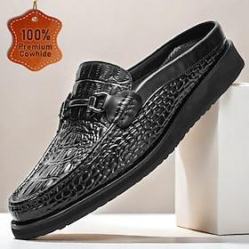 Stylish and Casual Men's Crocodile Embossed Leather Mules Perfect for Casual and Business Casual