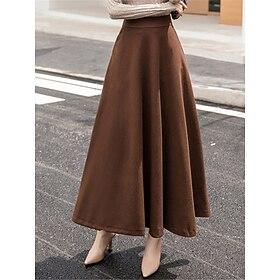kvinners skjørt a line maxi skjørt rynket ensfarget gate daglig vinter mote uformell vin kamelbrun