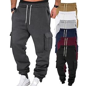 Men's Athletic Pants Joggers Trousers Cargo Sweatpants Pocket Drawstring Elastic Waist Plain Comfort Sports Outdoor Daily Fashion Casual Black White Micro-elas