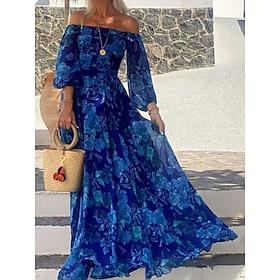 Women's Floral Off Shoulder Maxi Dress Long Sleeve Summer Spring