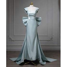 Trompete / Meerjungfrau Kleider für Hochzeitsgäste Elegant Kleid Hochzeit kleid hochzeitsgast Bodenlanger Rock Ärmellos U-Ausschnitt Taft mit Schleife(n) 2024