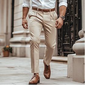 Herre Pæne bukser Bukser Slacks Sommerbukser Casual bukser Frontlomme Lige ben Vanlig Komfort Forretning Afslappet Daglig Mode Klassisk Mørkebrun KhakiA Mikroe
