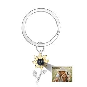 Personalized Sunflower Projection Keychain Custom Best Gift for Mom - Photo Keychain with Embedded Projection Stone, Romantic Wedding Gift for Her, Mother's Da