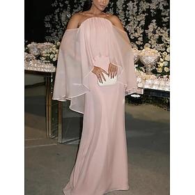 Trompet / zeemeermin Moeder van de bruid jurk Elegant Schouderafhangend Strijksleep Chiffon 3/4 mouw met Geplooid 2024