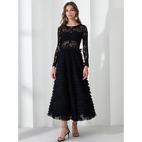 Ball Gown A-Line Prom Dresses Elegant Dress Formal Wedding Floor Length Long Sleeve Jewel Neck Lace with Ruched 2024