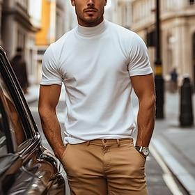 Men's T Shirt Turtleneck shirt Short Sleeve Stand Collar Summer Spring Plain Fashion Casual Comfortable Classic Style Vacation Street Holiday Black Gray Green