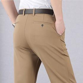 Men's Dress Pants Trousers Chinos Buttons Pocket Solid Color Comfort Formal Party Work Fashion Classic Style Black Wine Micro-elastic